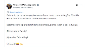 Presidente Abelardo de la Espriella sobre encapuchados en el centro de Bogotá - crédito @ABDELAESPRIELLA/X