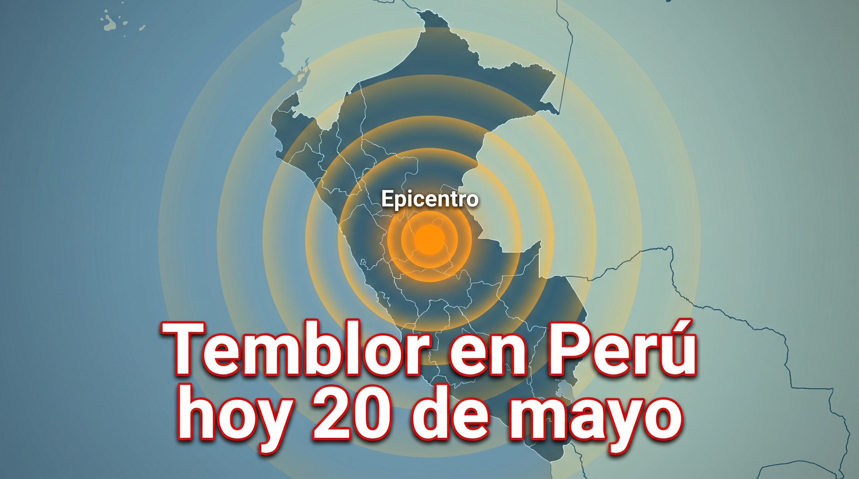 Un mapa de Perú muestra un epicentro sísmico con ondas de alerta, indicando un temblor registrado el 20 de mayo, sin carácter fatalista. (Imagen Ilustrativa Infobae)