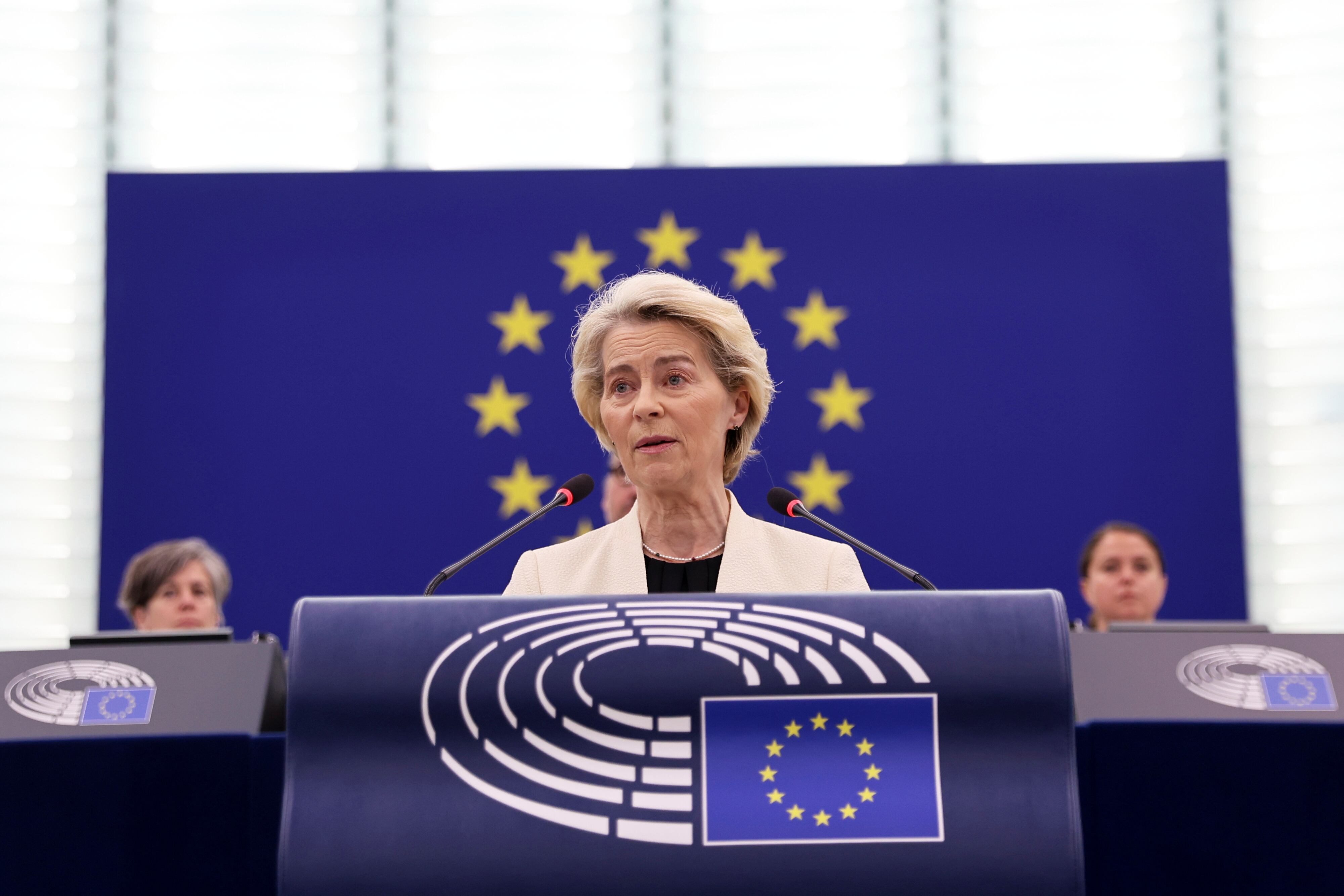 La presidenta de la Comisión Europea, Ursula Von der Leyen. (AP Foto/Antonin Utz)