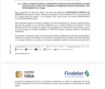 El Ministerio de Educación mostró documentos contractuales que respaldan el avance y modificaciones del proyecto en El Espinal - crédito Ministerio de Educación