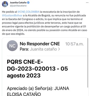 Juanita Cataño presentó queja contra la candidatura de Gustavo Bolívar
