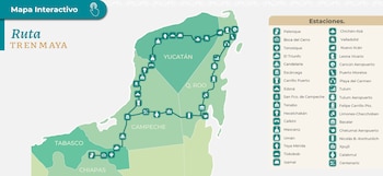 Imagen del mapa interactivo que presenta la ruta del Tren Maya. (Imagen: Gobierno de México).