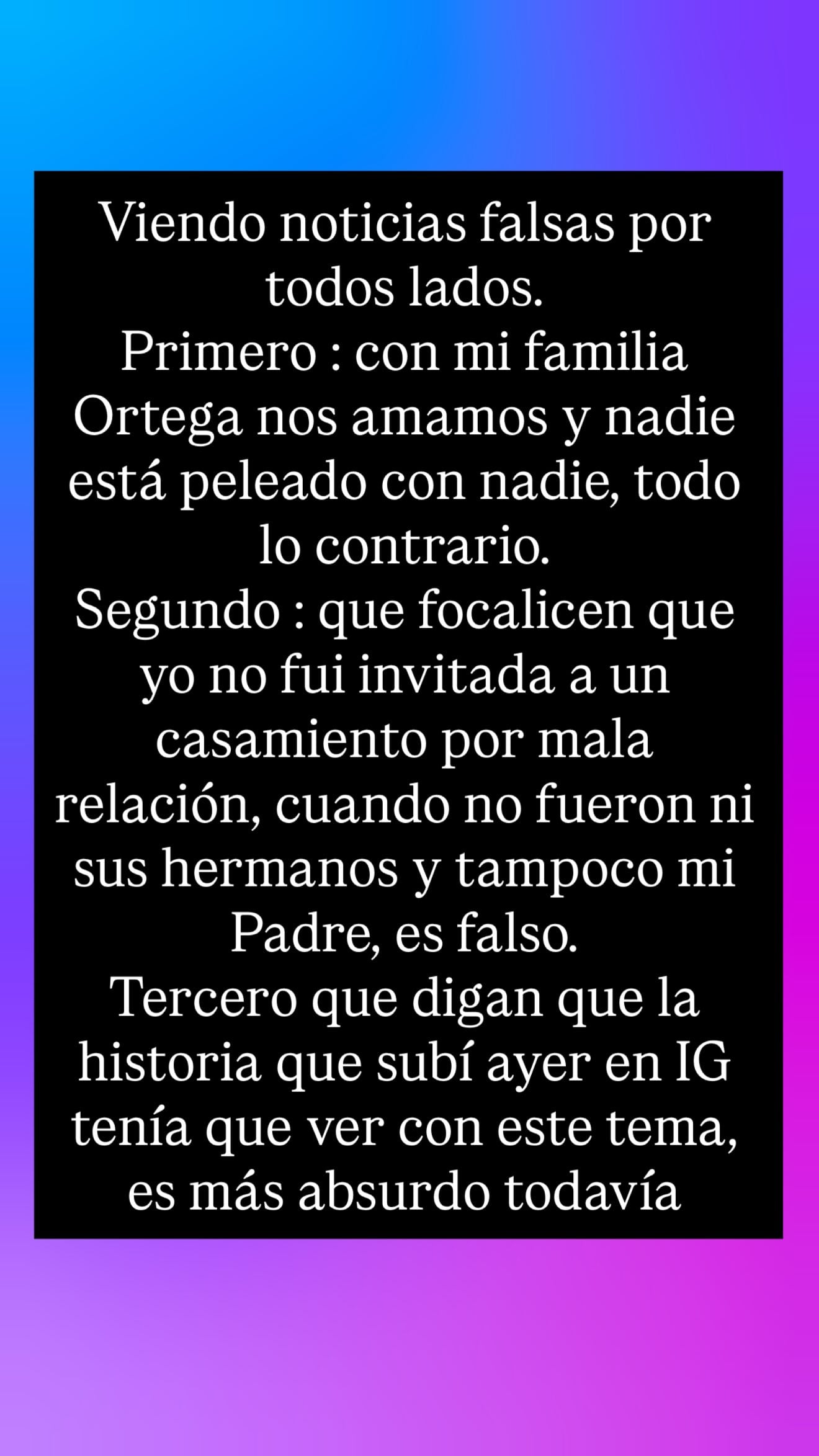 La modelo aclaró que su ausencia en la boda íntima de su primo no respondió a ninguna pelea: