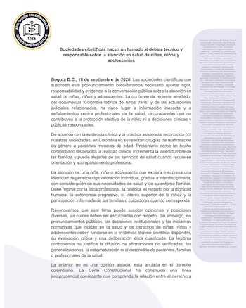 El ente gremial planteó que el debate público debe distinguir entre información verificable, hipótesis, opiniones y afirmaciones sin comprobar - crédito Asociación Colombiana de Sociedades Científicas