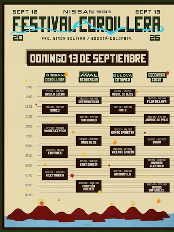 La nueva programación del domingo en el Festival Cordillera adelantó entre 15 y 30 minutos varios horarios, incluidos los de Briela Ojeda y Árbol de Ojos. Ricky Martin, Caifanes, Panteón Rococó y Los Amigos Invisibles también tuvieron cambios de horario en el cierre de la jornada - crédito @cordillerafestival/Instagram