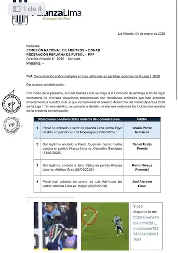 Alianza Lima – Comisión Nacional de Árbitros - Conar – Liga 1 – Perú – deportes – 5 mayo