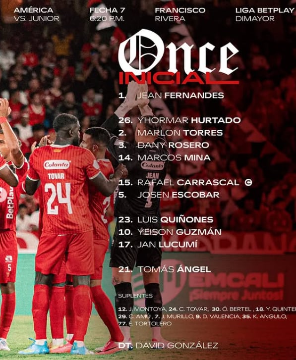 Esta es la nómina titular de América de Cali para enfrentar a Junior de Barranquilla - crédito América