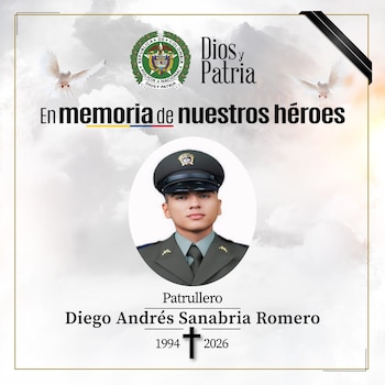 El patrullero Diego Andrés Sanabria Romero, de 31 años, falleció durante el enfrentamiento en el corregimiento La Marina - crédito Policía