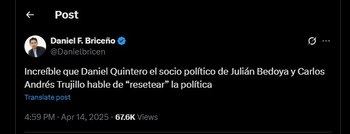 Daniel Briceño criticó la controversial