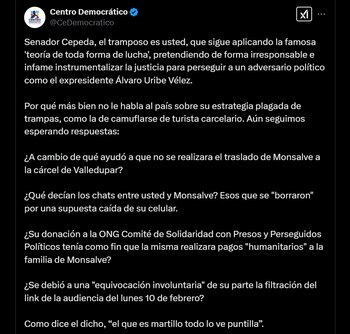 El Centro Democrático respondió acusando