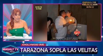 Magaly cuestiona posible embarazo de Karla Tarazona por su relación con Christian Domínguez. Captura: Magaly TV La Firme.