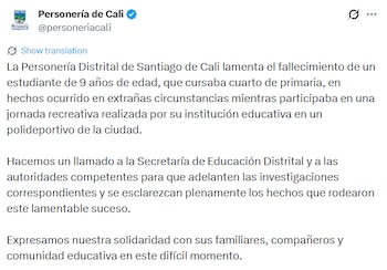 La Personería de Cali exigió investigaciones y aclarar los hechos - crédito @personeriacali / X