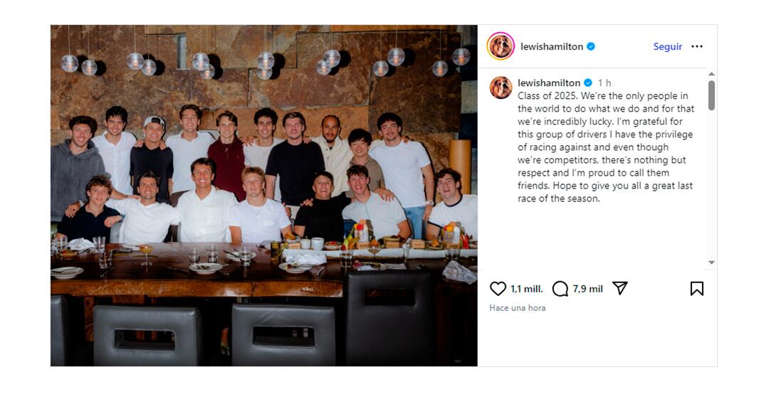 El mensaje de Lewis Hamilton en su Instagram personal