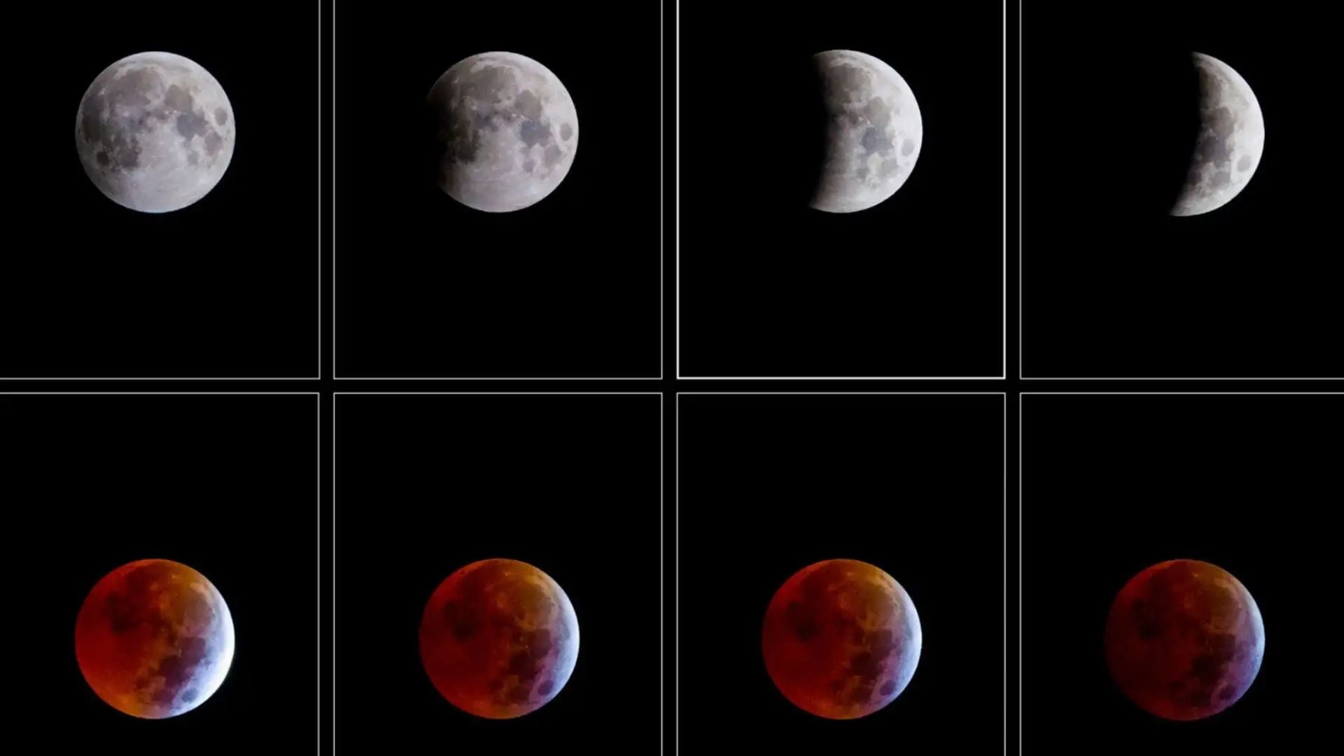 La NASA explica que la luna adopta este tono rojizo al atravesar la umbra, la parte más oscura de la sombra proyectada por la Tierra - Créditos: EFE.