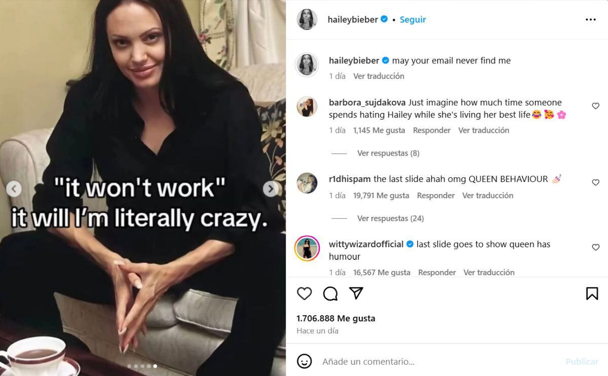 Con una serie de fotos y un mensaje enigmático, Hailey respondió de forma indirecta a quienes critican su vida personal en redes sociales (Instagram/@haileybieber)