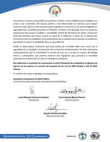 Comunicado de la Asociación Colombiana