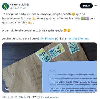Mensaje de la Guardia Civil