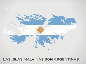 Captura de una publicación en red social con un mapa de las Islas Malvinas pintado con la bandera argentina y texto sobre la soberanía