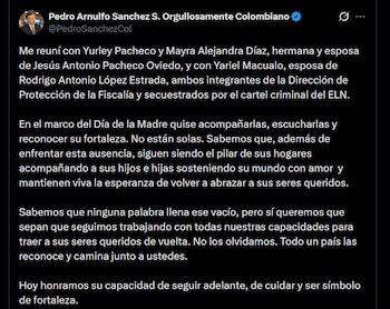 Pedro Sánchez - crédito @PedroSanchezCol/X