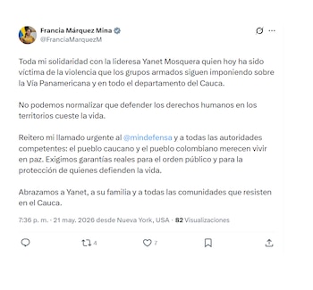 Francia Márquez sobre el atentado de Janet Mosquera