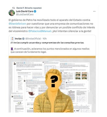 Mensajes de apoyo a Daniel Briceño, tras arremetida del Invías