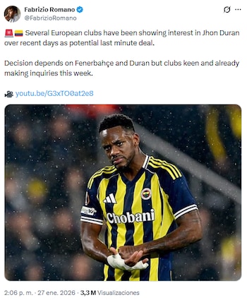 Según Fabrizio Romano, Jhon Jader