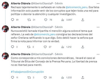 Alberto Otárola responde ante presuntas