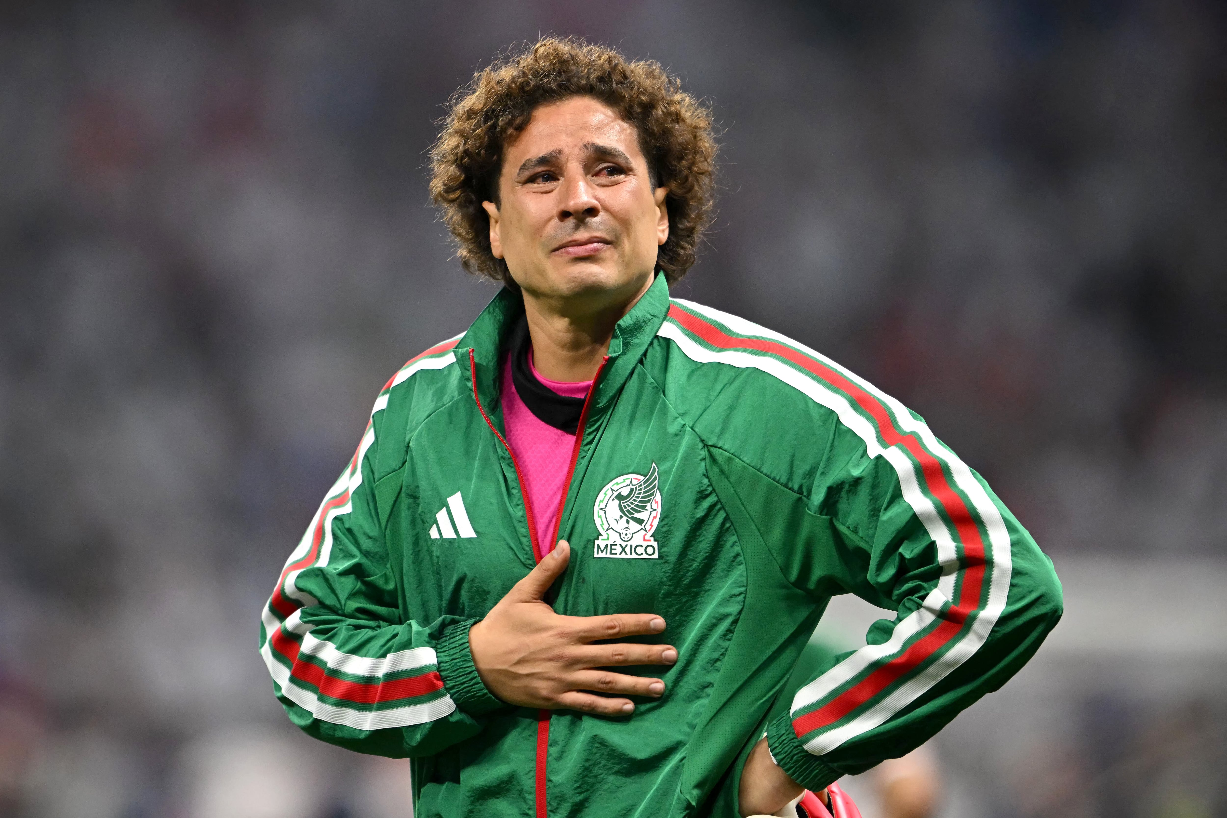 Mexico's goalkeeper #13 Guillermo Ochoa reacts after losing the 2026 World Cup round of 16 football match between Mexico and England at the Mexico City Stadium in Mexico City on July 5, 2026. (Photo by CARL DE SOUZA / AFP)