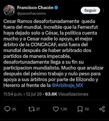 César Arturo Ramos quedó fuera de la Copa Mundial 2026 tras no superar el corte de la FIFA para las rondas finales (captura de pantalla)