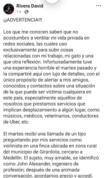 Publicación original de David Rivera