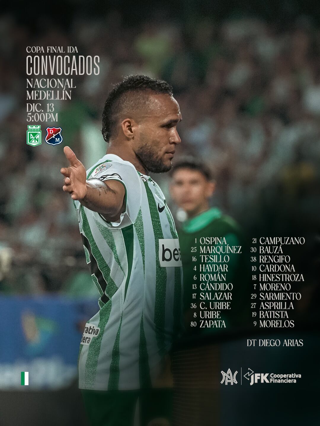 Una de las novedades que tendrá el verde será el regreso del atacante Andrés Sarmiento - crédito @nacionaloficial / X