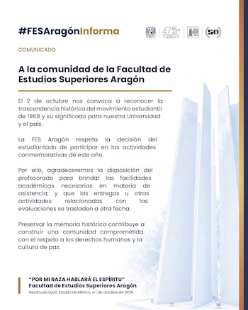 Comunicado FES Aragón UNAM 2 de octubre