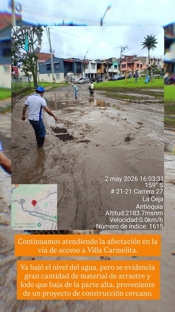 Las autoridades de La Ceja mantienen presencia en los puntos críticos para coordinar la evacuación del agua y reducir el impacto de las inundaciones sobre los residentes - crédito lacejadeltambo / Instagram
