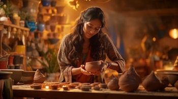 Joven amasando arcilla para cerámica