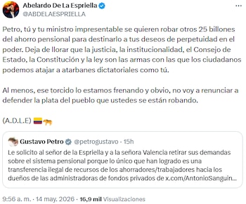 Abelardo de la Espriella rechazó señalamientos y defendió acciones judiciales contra la reforma - crédito @ABDELAESPRIELLA/X