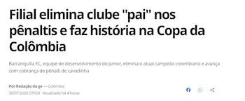 Titular de ge.globo sobre la derrota de Junior ante Barranquilla FC en la Copa Colombia - crédito ge.globo