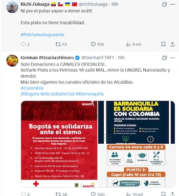 Internautas resaltaron que no hay trazabilidad de los dineros donados - crédito @richizuluaga/X