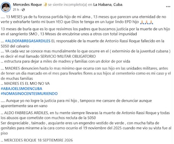 Las autoridades cubanas calificaron como suicidio la muerte de Antonio Rassi Roque en la Unidad Militar 5050 de La Habana, una versión que su madre rechaza. (Imagen retomada de CiberCuba)