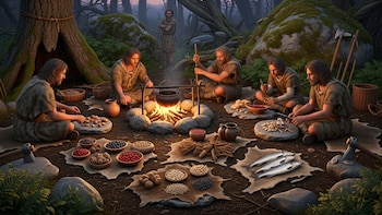 Semillas seleccionadas y peces de