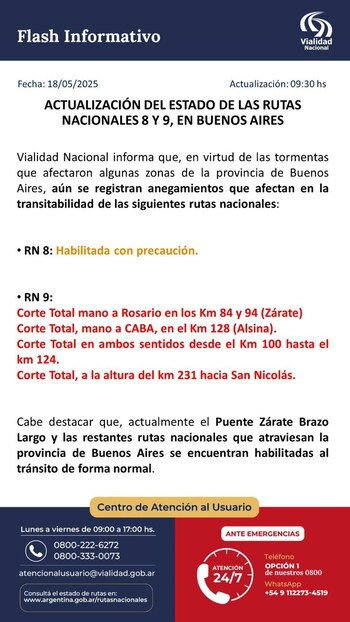 Comunicado de Vialidad Nacional