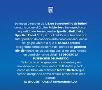 Un árbitro fue agredido en la Liga Sanrafaelina