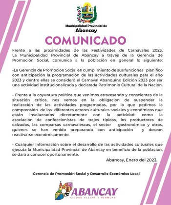 Comunicado de la Municipalidad