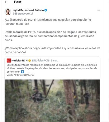 Ingrid Betancourt habla del aumento