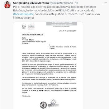 Renuncia de Silvia Monteza.