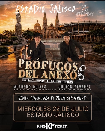 Los boletos para Prófugos del Anexo en Guadalajara se venden en King Ticket Boleto con distintas zonas y precios. - (Instagram)
