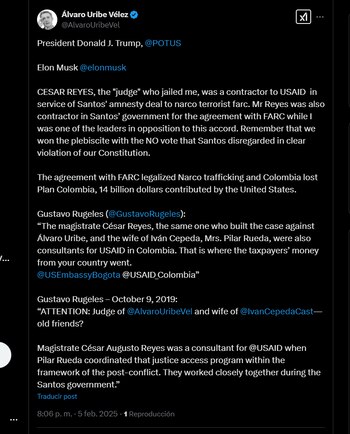 En su publicación, Uribe señaló