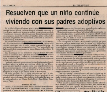 Artículo del diario El territorio,