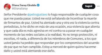 La mujer responsabilizó al presidente