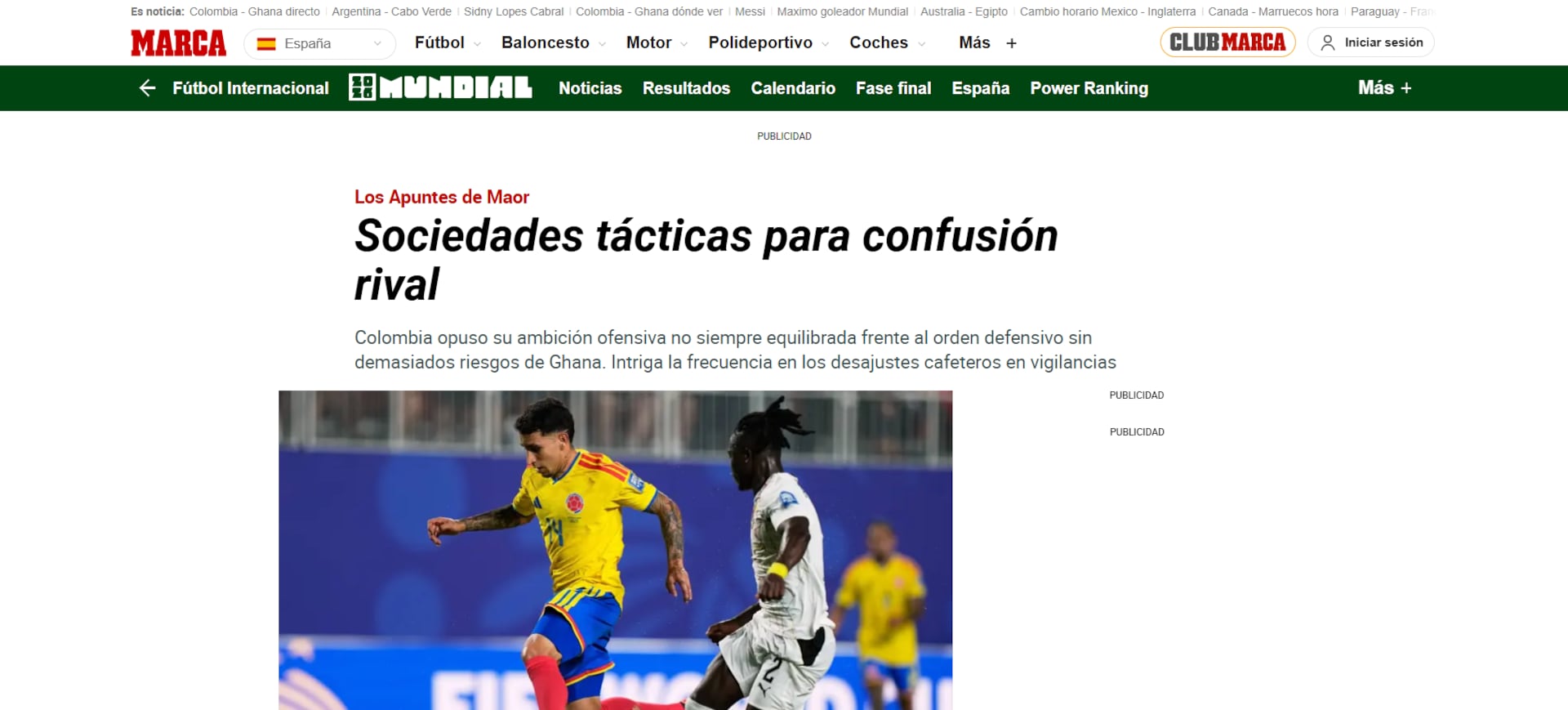 La prensa internacional sostuvo que Colombia dominó a Ghana durante los 90 minutos y pudo ganar por una diferencia mayor-crédito Marca
