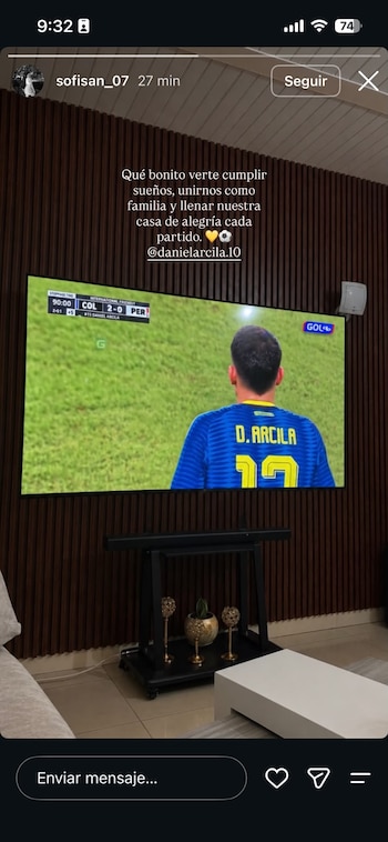 La celebración de Sofia Hernández Sánchez, prima de Daniel Arcila, luego de su debut goleador con la selección Colombia - crédito @sofisan_07